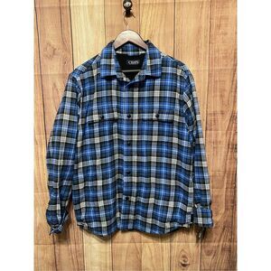 Chaps Medium NWT blue black white performance flannel jacket plaid shirt